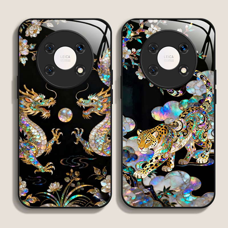 Phone Cases Xiaomi 15 - 세련된 드래곤 레오파드 마블 질감 강화유리