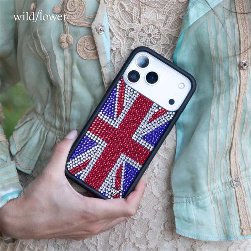 반짝이는 라인스톤 장식의 유니언잭과 야생화 디자인이 적 - Phone Cases London 리뷰 및 가격